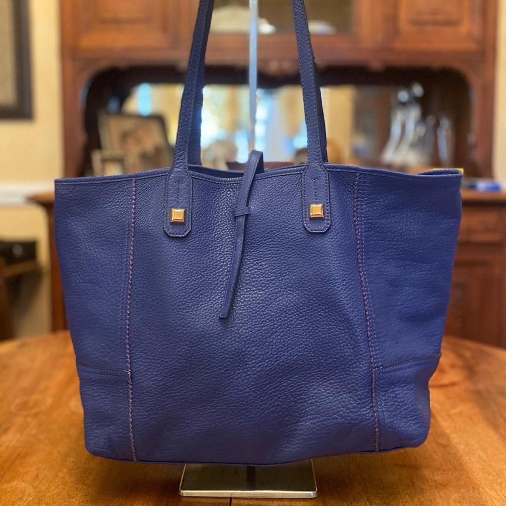 Stella & Dot Leather Royal Blue Tote